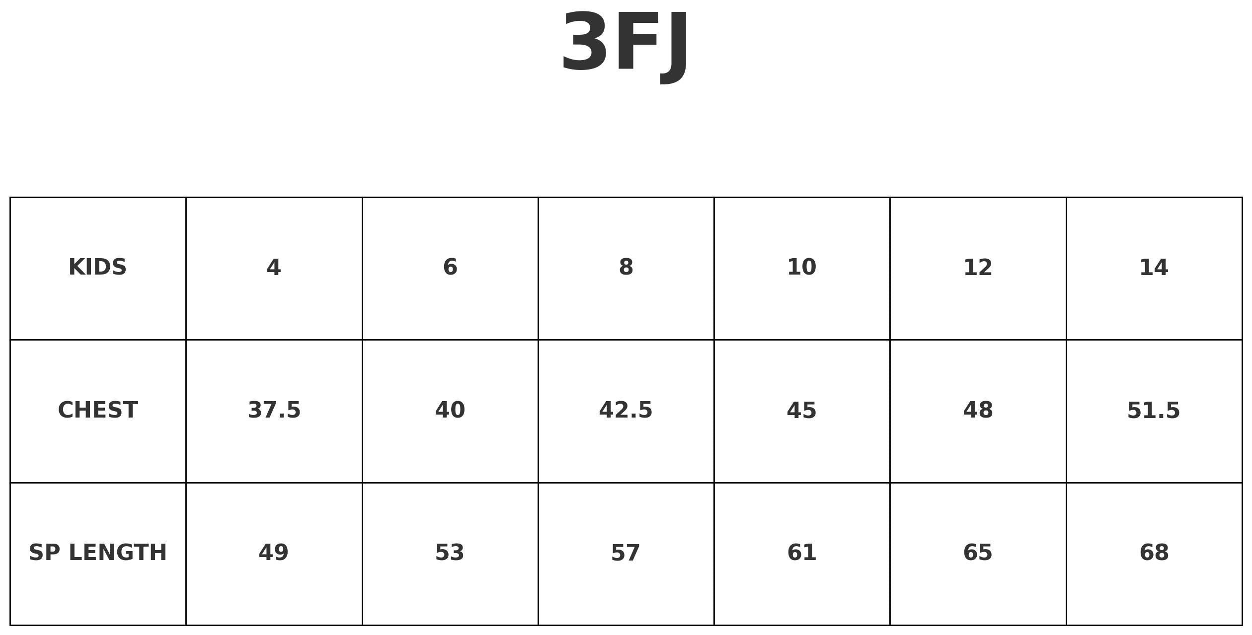 JBs Kids Full Zip Polar size chart
