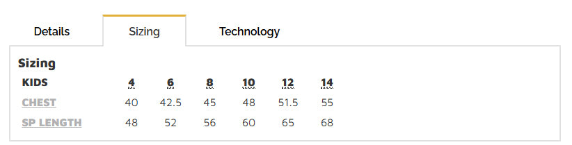 Paddington Two Tone Rugby size chart