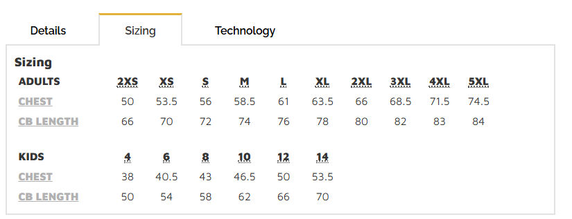 Water Resistant Softshell Jacket size chart