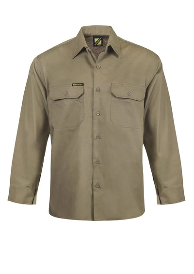 Khaki shirt with two front pockets on a white background