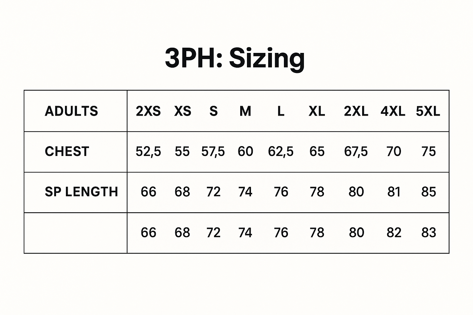 Stay Warm Half Zip Polar Jumper size chart