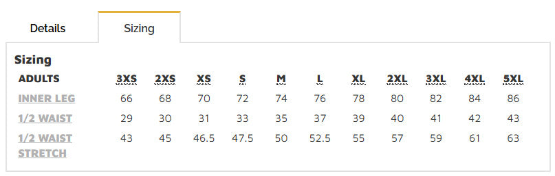 Unisex Premium Scrub Cargo Pant size chart