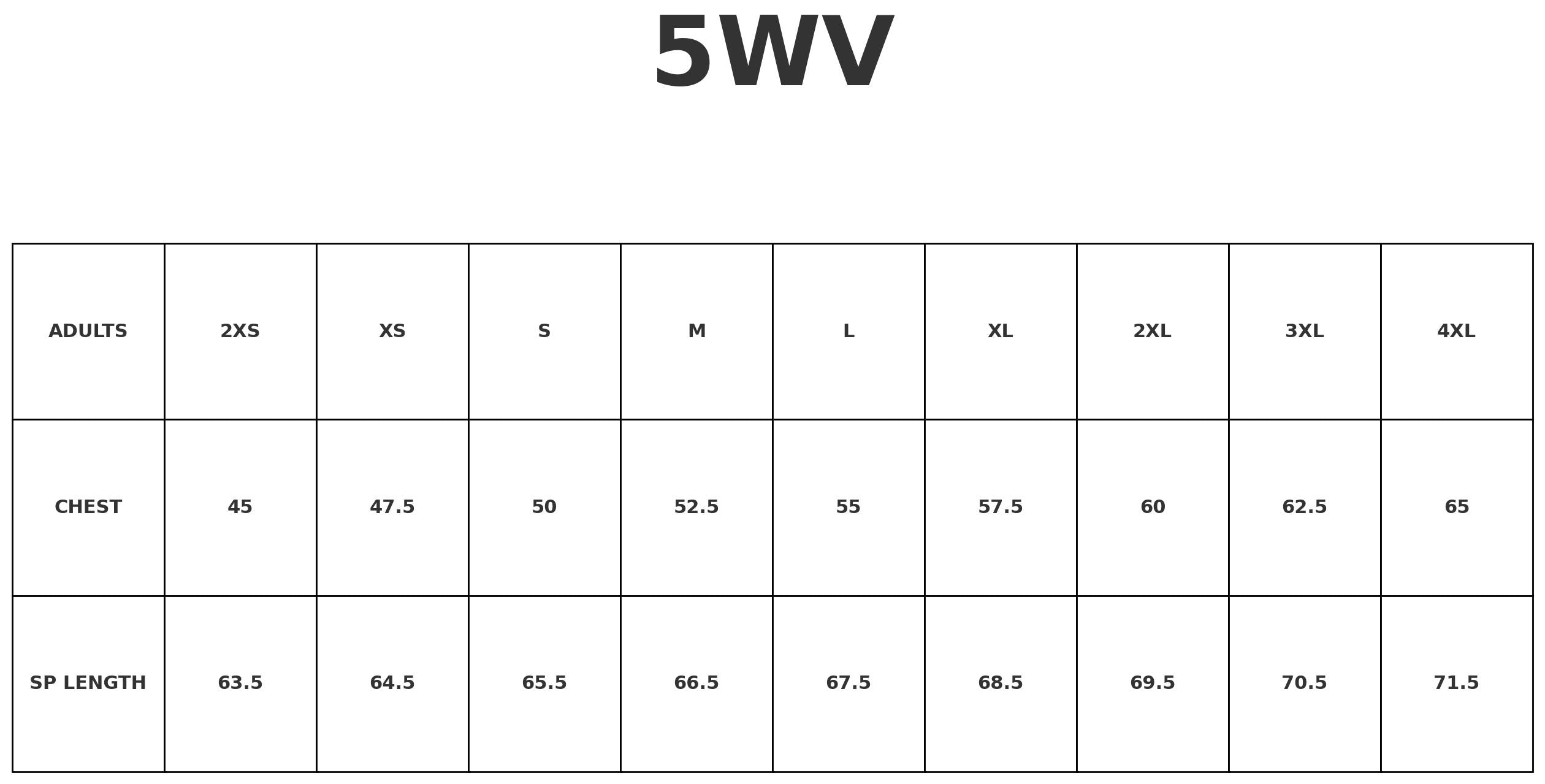 Waiters Vest size chart