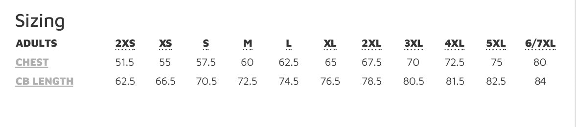 Premium Trade Half Zip Fleece size chart