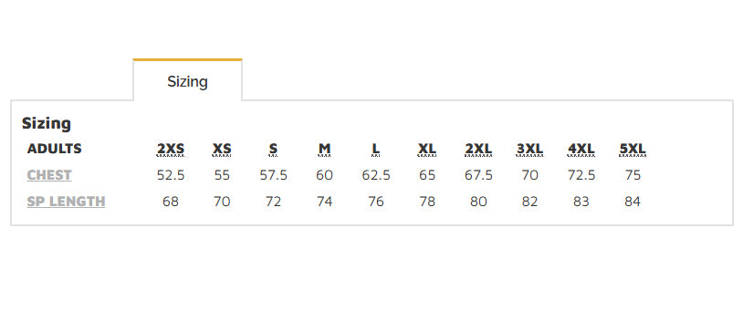 HiVis Heavy Half Zip Fleece size chart
