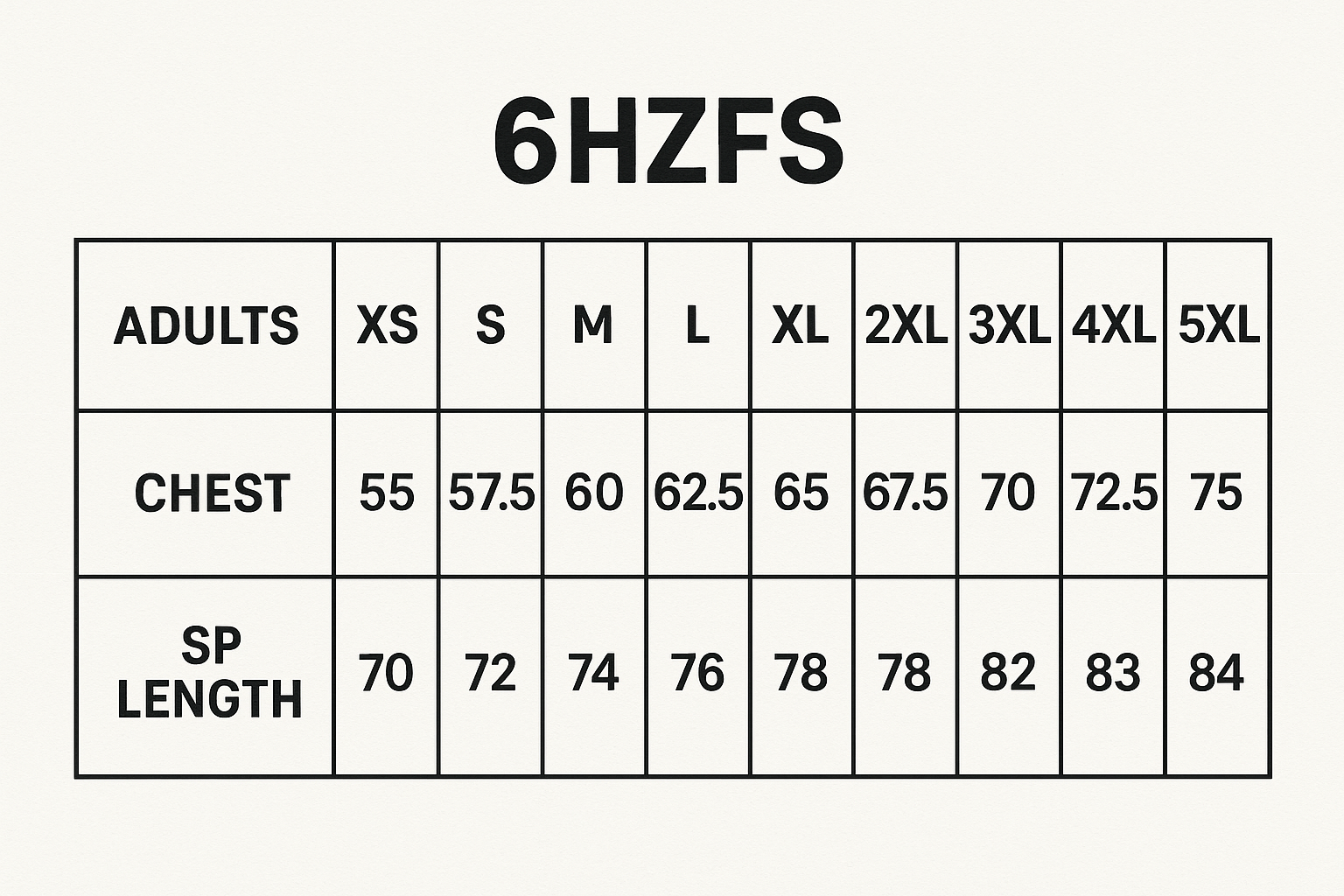 HiVis (D+N) Half Zip Fleecy Jumper size chart