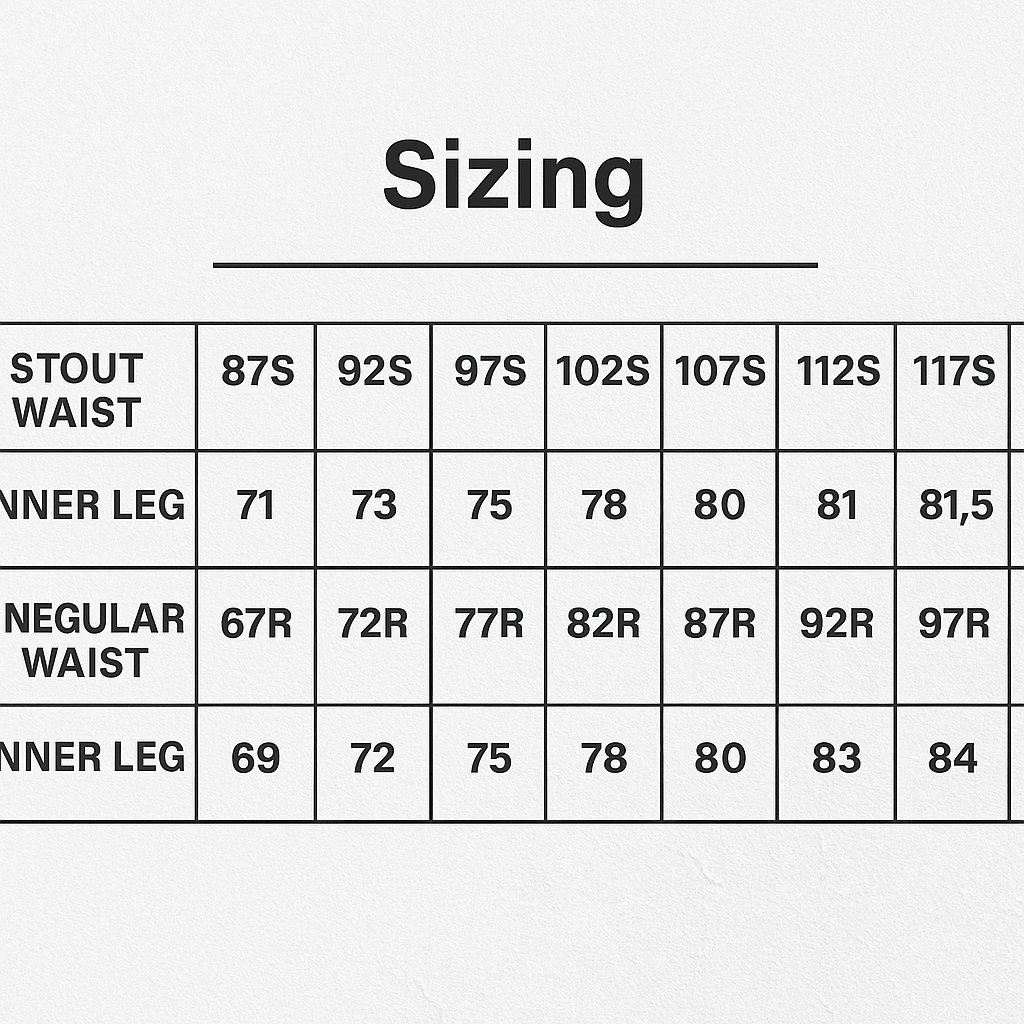 JBs (D+N) Mercerised Work Trouser size chart
