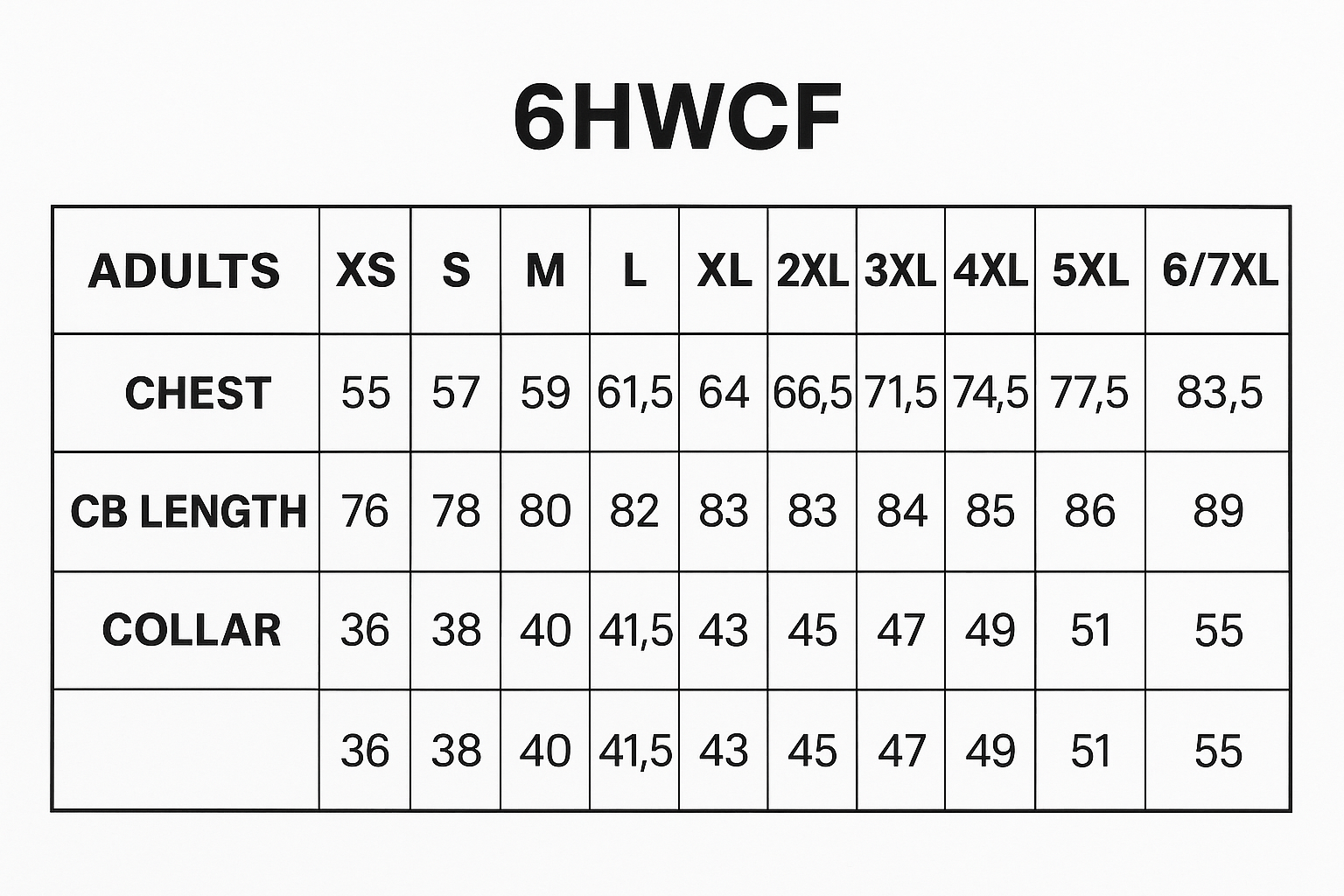 Hi Vis (D+N) Close Front LS 190g Shirt size chart
