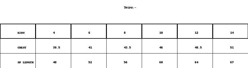 Kids Piping Polo size chart