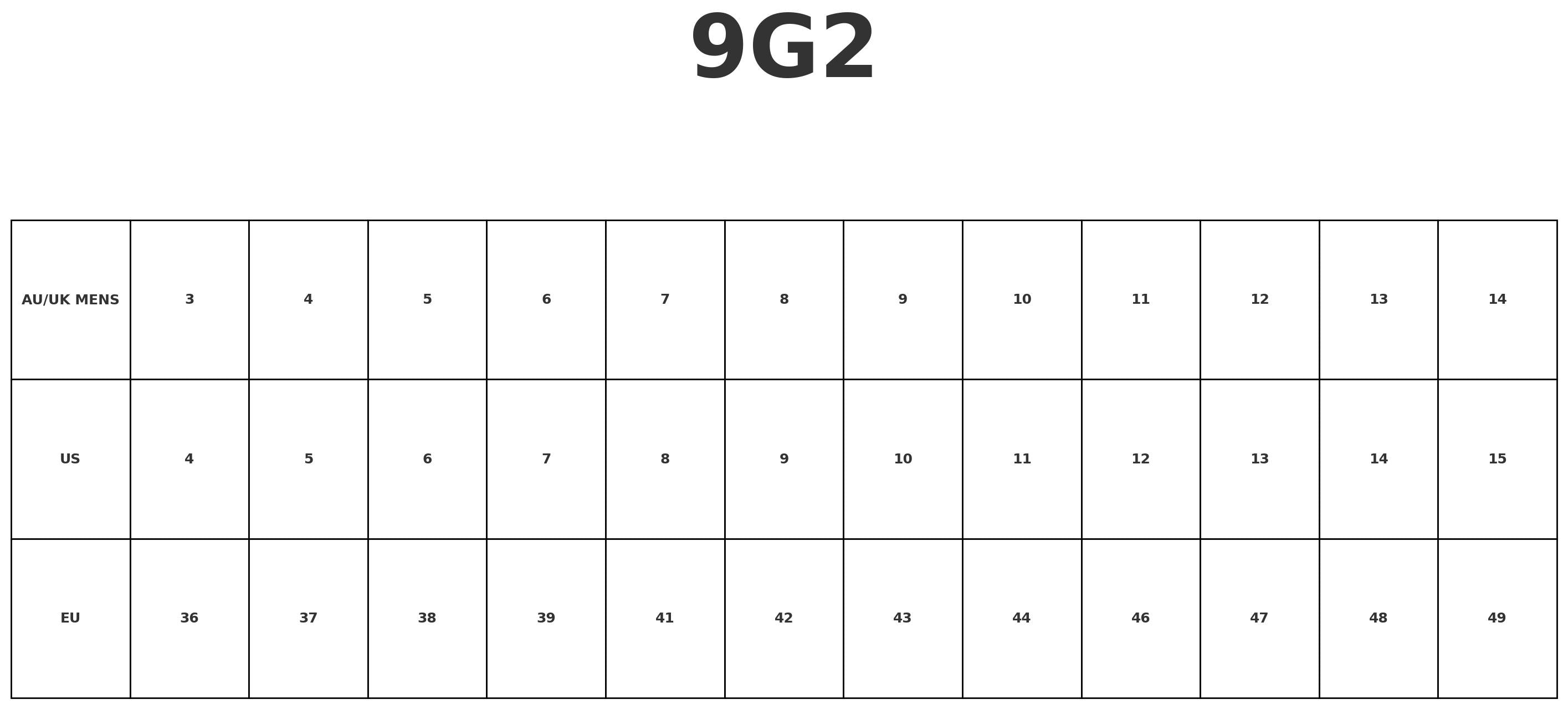 Traditional Gumboot WHITE size chart