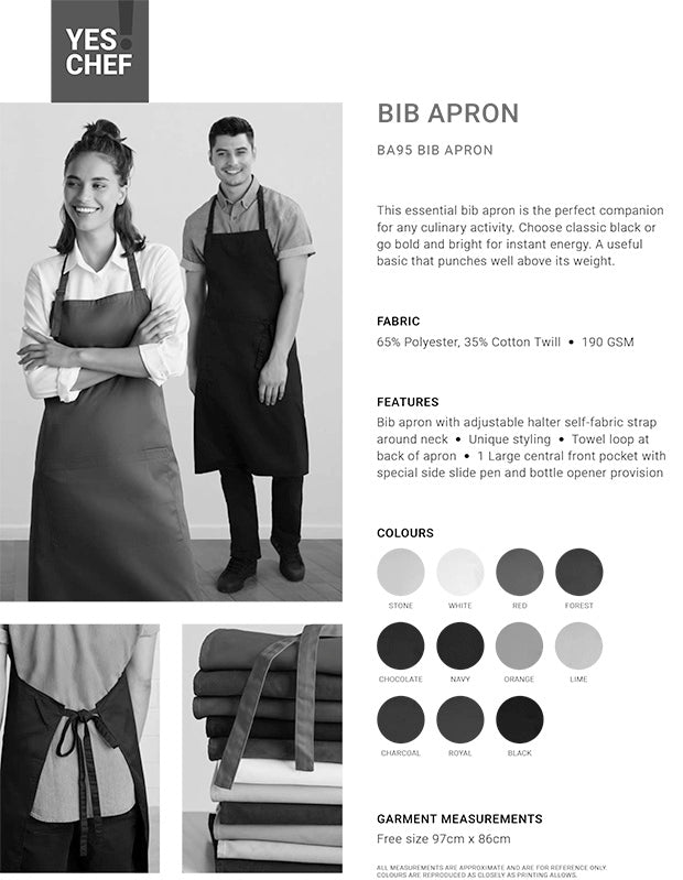 Cafe Bib Apron size chart