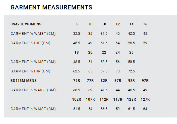 Busselton Pant size chart