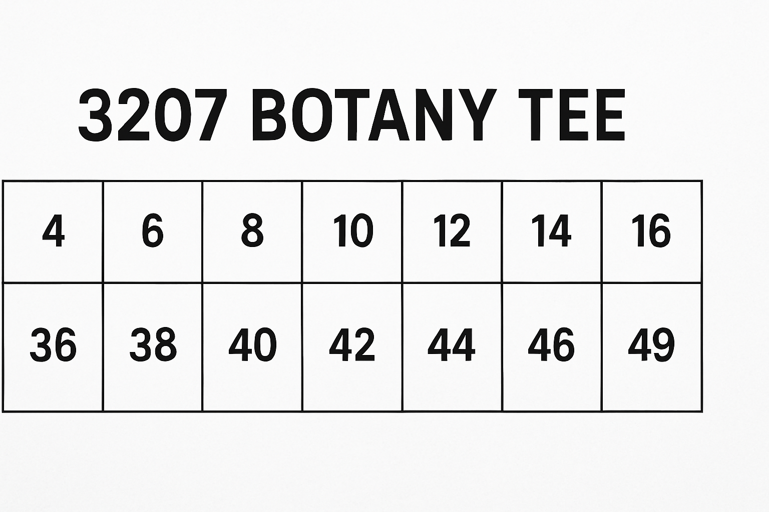 Kids Botany Tee size chart