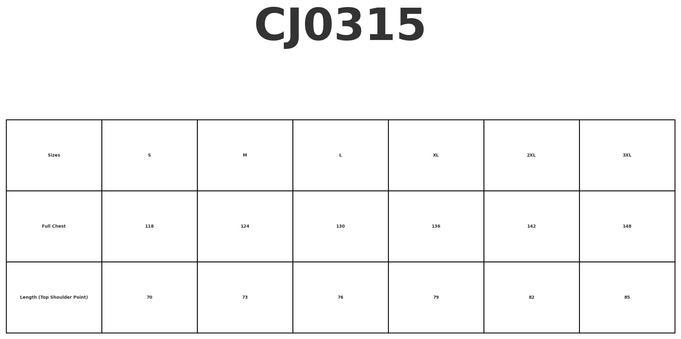 Three In One Jacket size chart