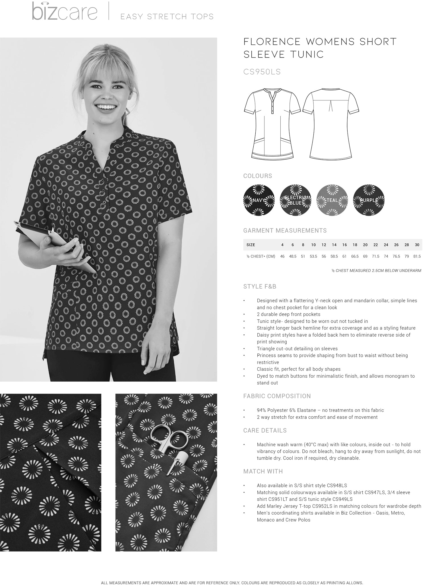 Easy Stretch Daisy Print Tunic size chart