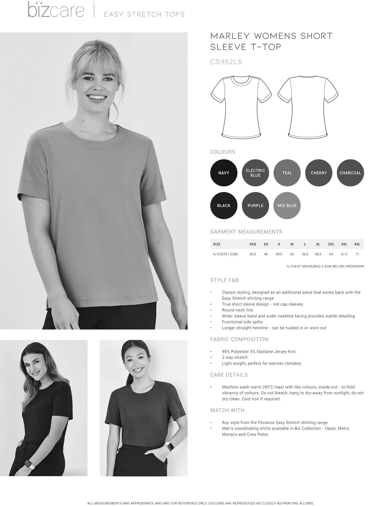 Marley Soft Jersey T-Top size chart