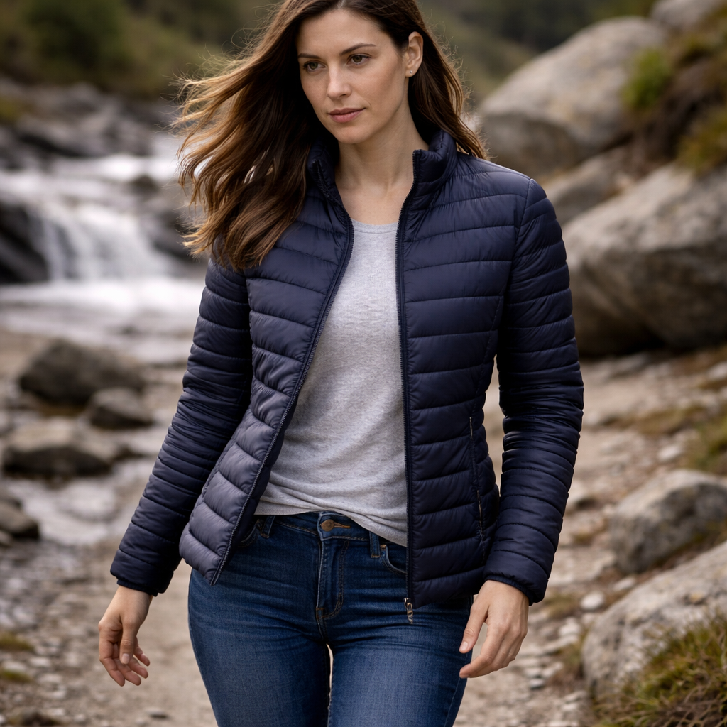 Navy blue quilted puffer ladies basecamp thermal jacket perfect for warm workwear and uniforms use