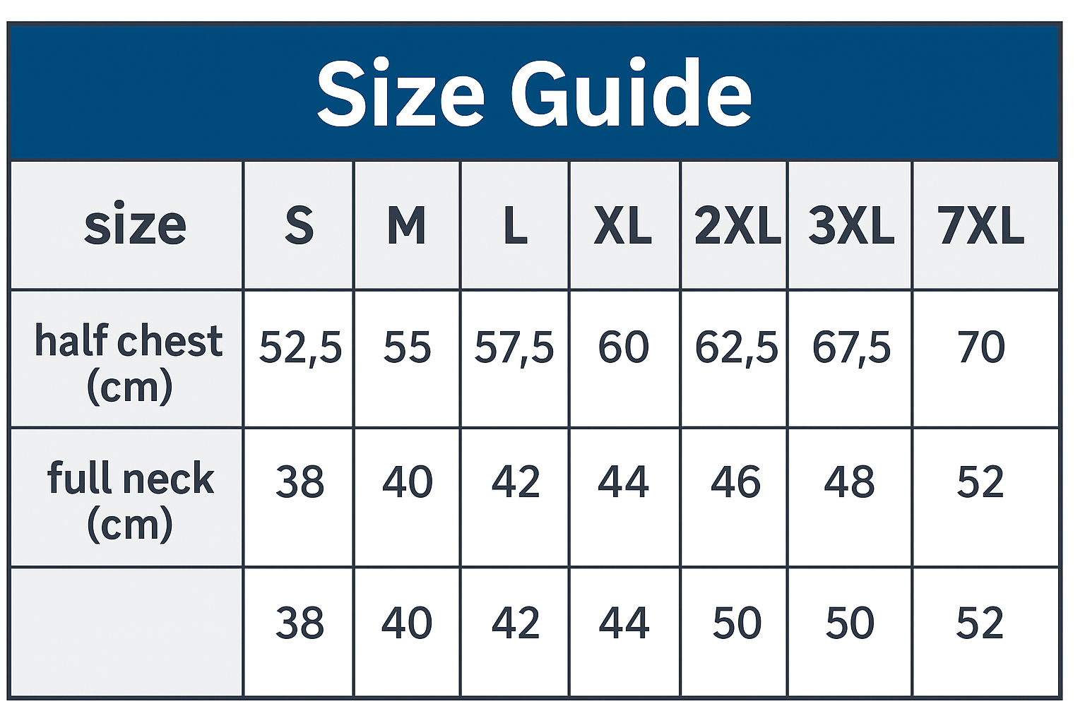 Harley SS Shirt size chart
