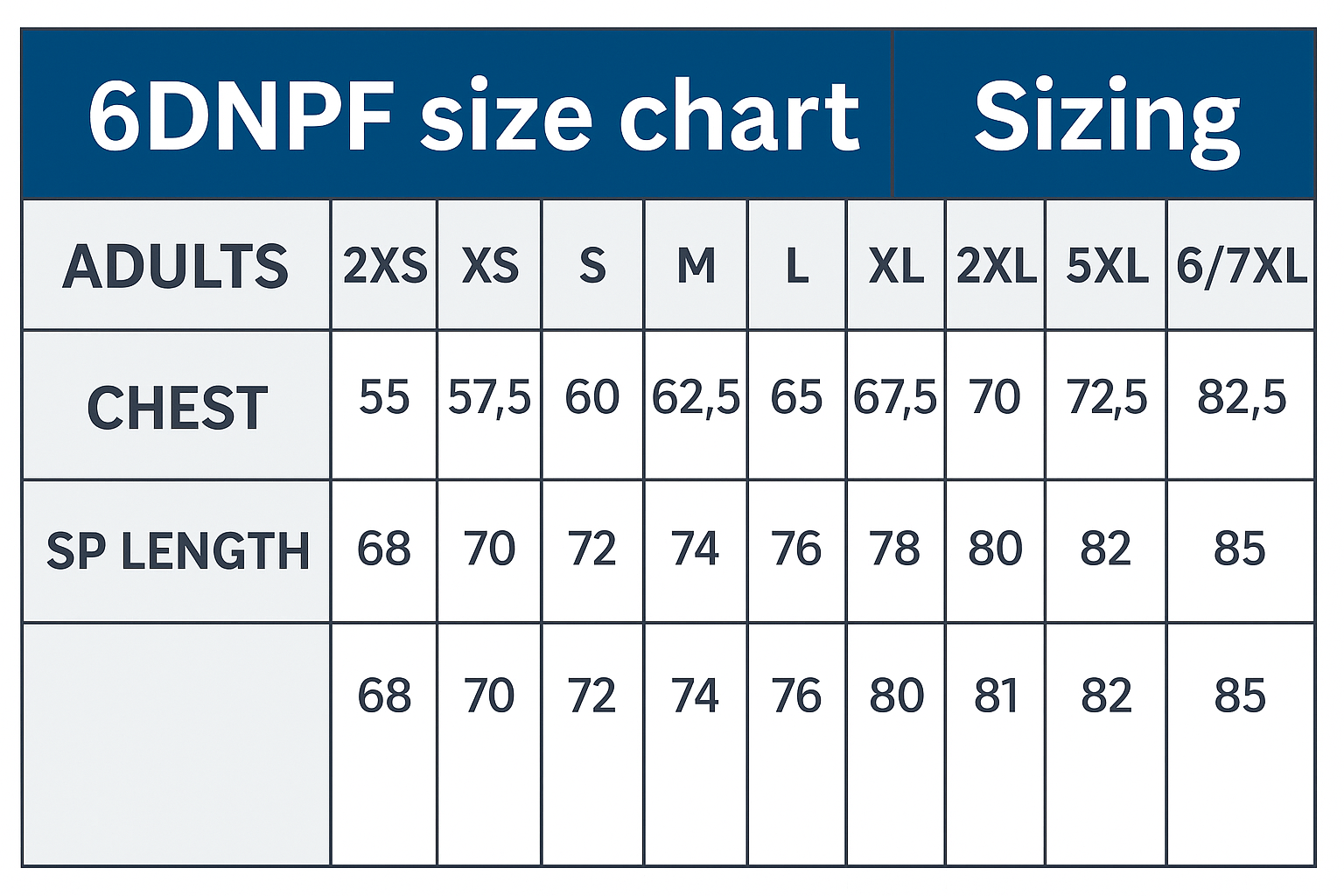 JBs Hi Vis (D+N) 1/2 Zip Polar Fleece size chart