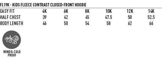 Kids Croxton Hoodie size chart