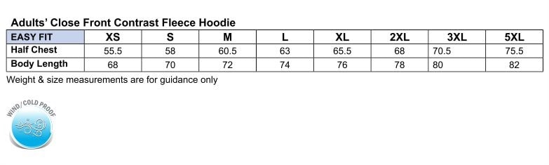 Unisex Croxton Hoodie size chart
