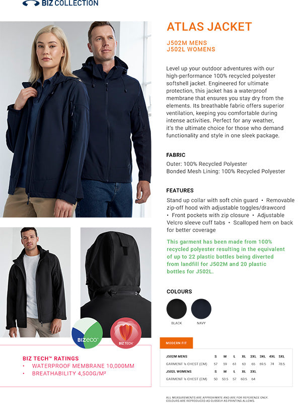 Womens Atlas Jacket size chart