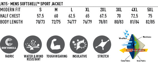 Rosewall SoftShell Jacket size chart