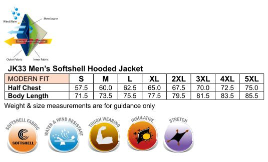Heart Foundation (EMBx2) Men's Softshell Jacket size chart