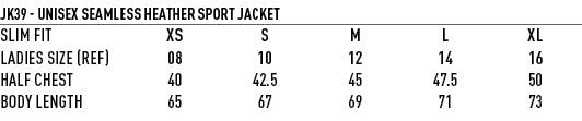 Road Runner Jacket size chart