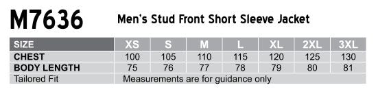 Stud Front Dental Pharmacy Jacket size chart