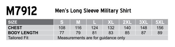 Military LS Shirt size chart