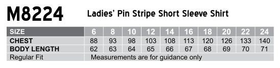 Ladies PinStripe SS Shirt size chart
