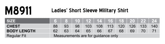 Ladies Military SS Shirt size chart