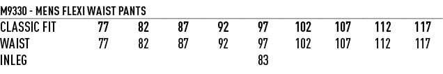 PolyViscose Stretch Pants size chart