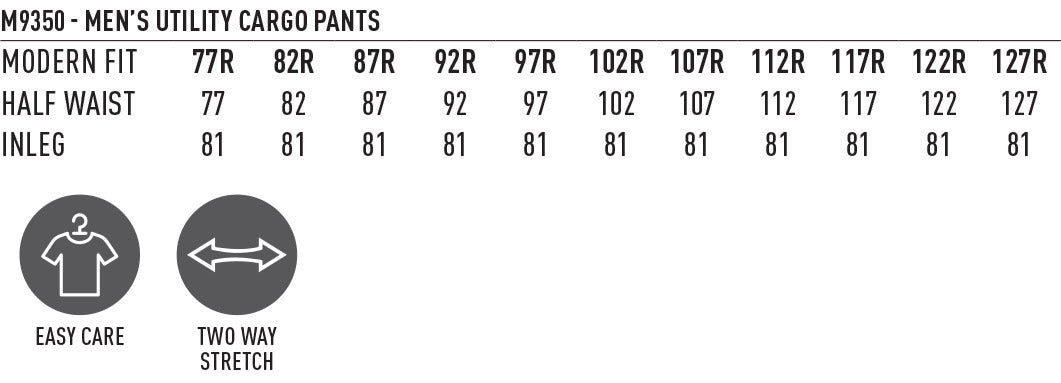 AIW Utlity Cargo Pants size chart