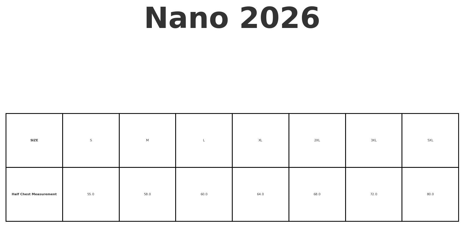Nano LS Shirt size chart