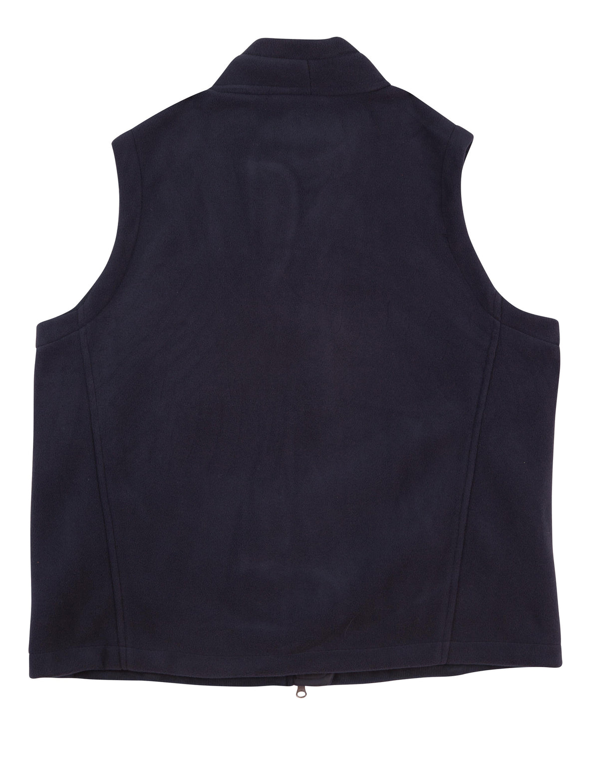 Dark navy blue arjo mens micro polar fleece vest with stand-up collar and back zipper closure for workwear uniforms