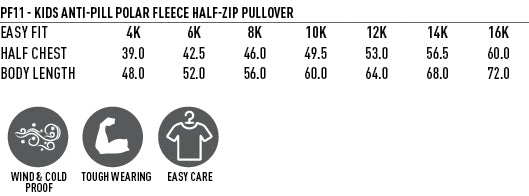 Kids Mt Buller Polar Jumper size chart