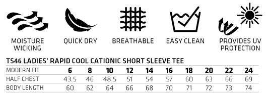 Ladies Harland Tee size chart