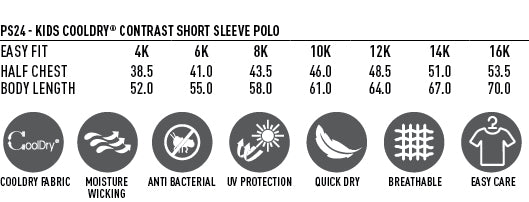 Kids Iconic Raglan Polo size chart