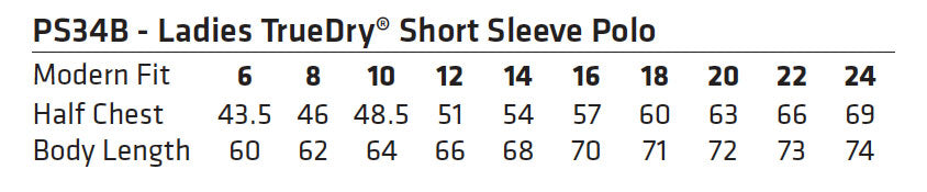Ladies Victory SS Polo size chart