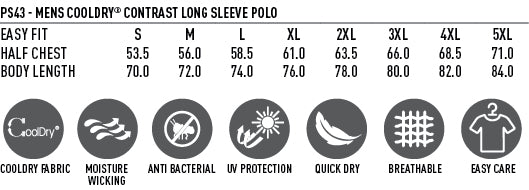 Iconic Raglan LS Polo size chart