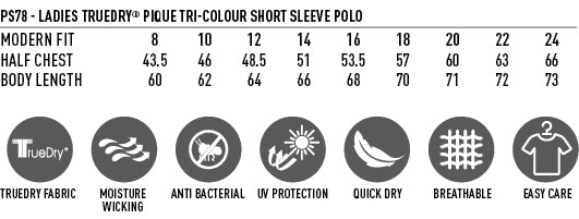 Ladies Arena Polo size chart