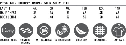 Kids Pursuit Polo size chart