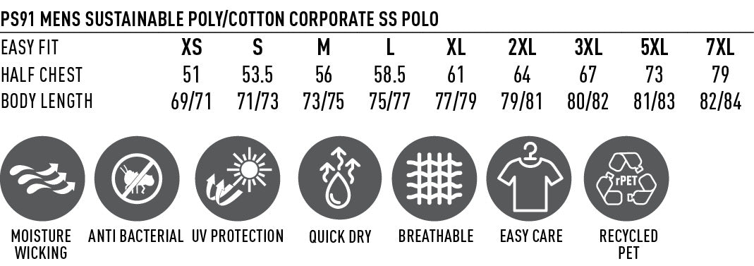 Sustainable Corporate Polo size chart
