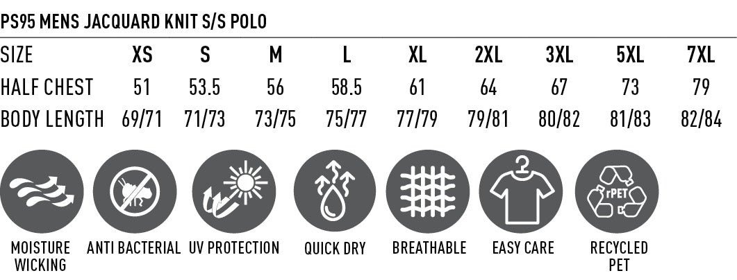 Sustainable Jacquard Knit Polo size chart