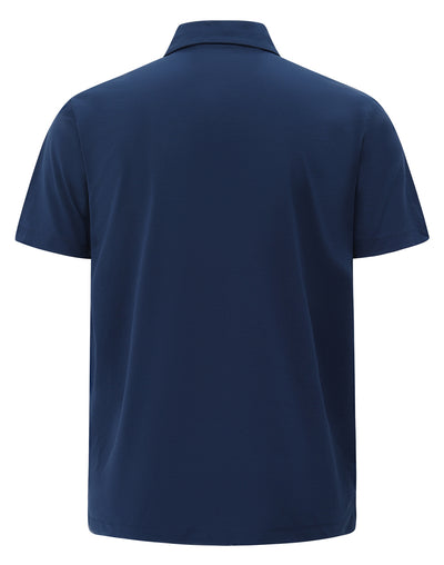 Navy blue polo shirt on a white background