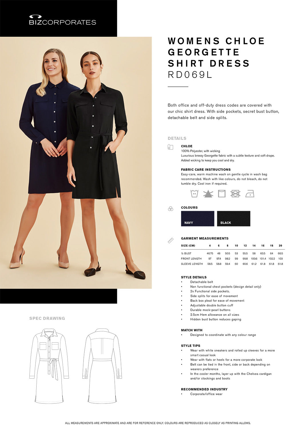 Chloe Shirt Dress size chart