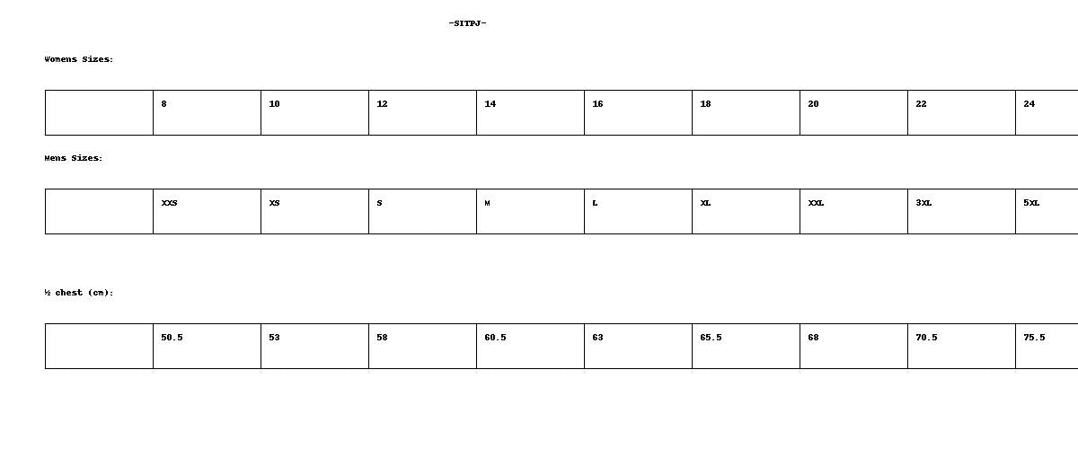 Terrain Puffa Jacket size chart