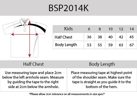 Kids Planett Polo size chart